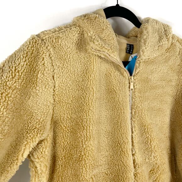 MagcoMsen Fleece Jacket Full Zip Tan Hooded Sherpa Fuzzy Sz S Women's - Picture 7 of 14